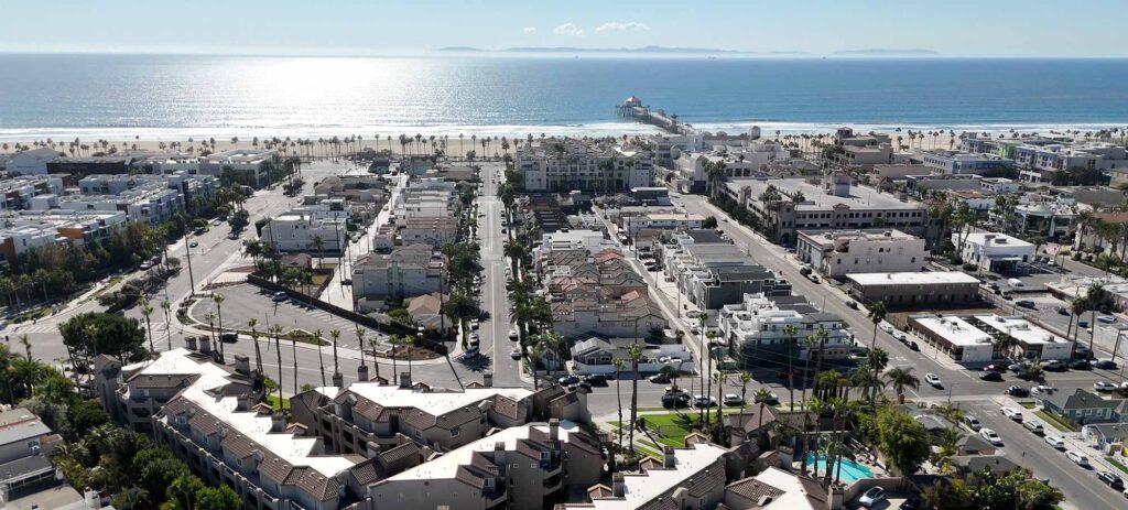 aerial view of sober partners proximity to the beach from our drug and alcohol detox in huntington beach